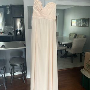 Amsale chiffon long strapless bridesmaid dress